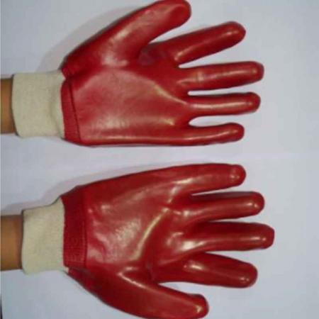 Red PVC single dipped gloves with knit wrist
