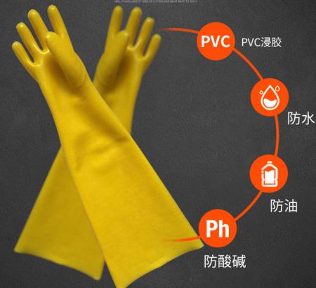 Yellow rubber Long greaseproof gloves 60cm
