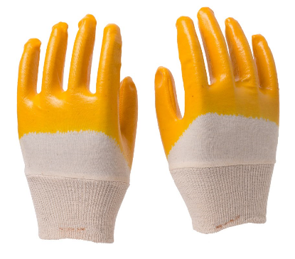 Cotton knit wrist yellow NBR 3/4 coated glove