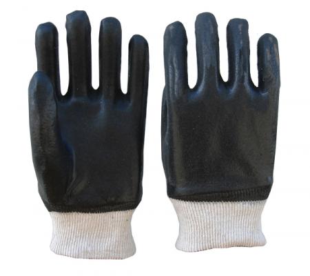 PVC Fully Coated Sandy Fish Cotton Jersey Liner Gauntlet Industrial Gloves