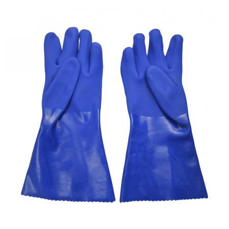PVC chemical gloves blue sandy finish 35cm