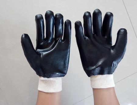 Smooth Finish Cotton Knit Wrist Black PVC Glove
